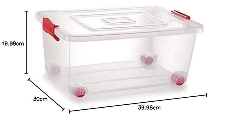 Nakoda 222 Rectangular Plastic Container Box with Lock And Wheel - (32 L, Transparent)