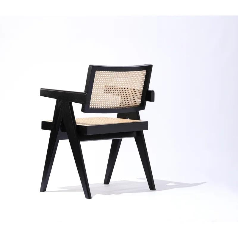 Sheesham Wood Cane Chair for Living Room | Mid-Century Accent Armchair with Handwoven Rattan Back & Seat | Wood