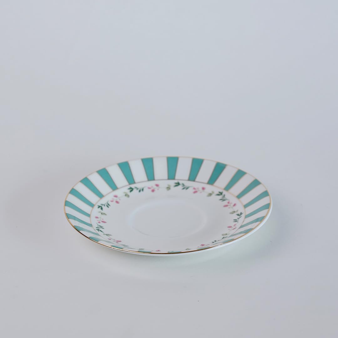 Magique by The Wishing Chair x ClayCraft : Portrait of a Rose Tea Cups & Saucers Set of 6 | 180 ml Fine Ceramic Floral Cups | Elegant Glossy Finish | Ideal for Gifting & Home Use