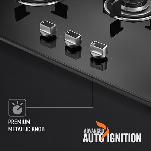 Prestige Efficia Convertible 3 Burner Glasstop Hob|One-Touch Advance Auto-Ignition|Cast-Iron Pan Support|Toughened Glass|SABAF Burners|Ultra-Slim Body|5 Years Warranty on Glass|Black