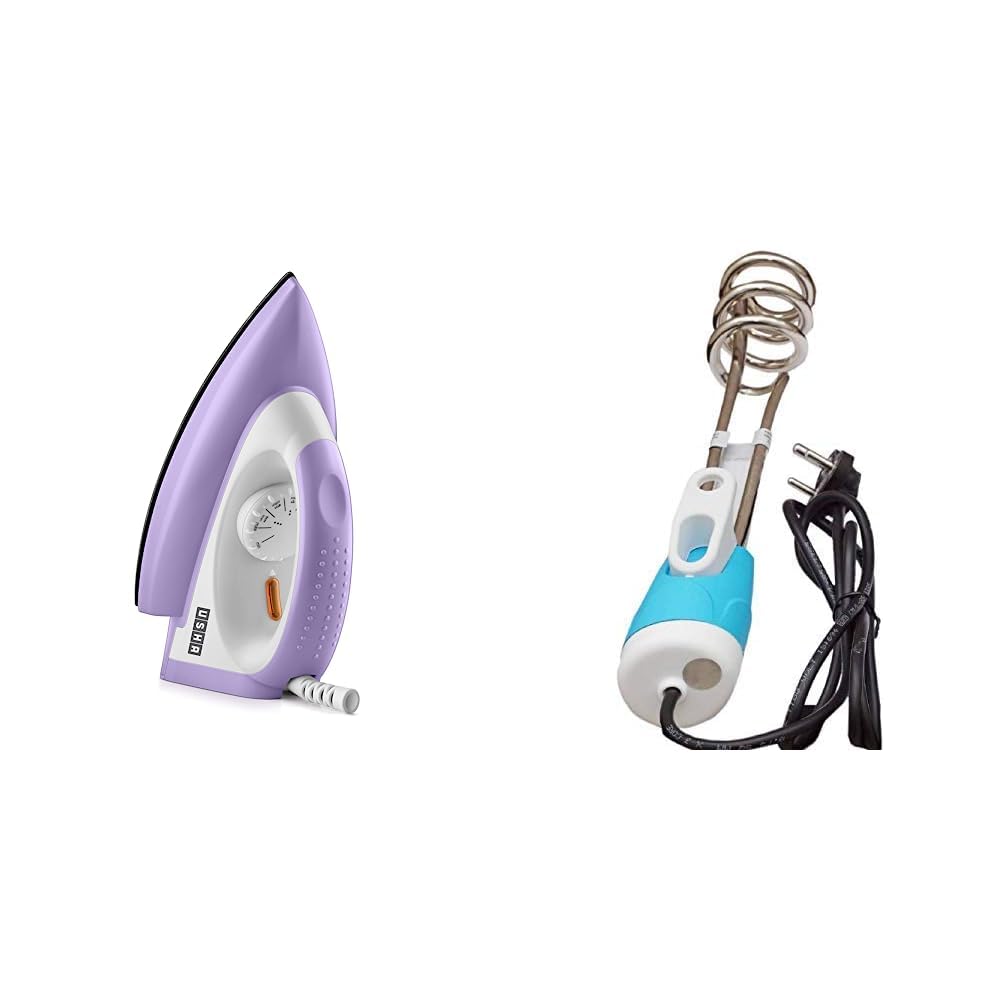 USHA Home Essentials - 1100W Armor Dry Iron (Shock Proof) & 1000W IH 3810 Immersion Rod | Non-Stick Soleplate | Overheat Protection | 2 Year Warranty