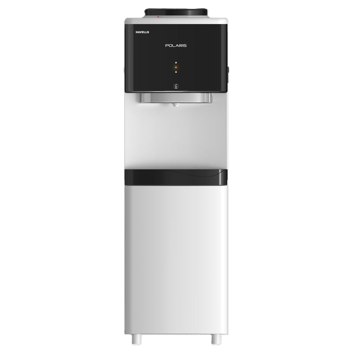 Havells Polaris Top Load Water Dispenser - Hot, Cold & Normal Water, Food-Grade ABS Body, Stainless Steel Tank, LED Indicator, Child Lock, Removable Drip Tray, 1-Year Warranty (White-Black)