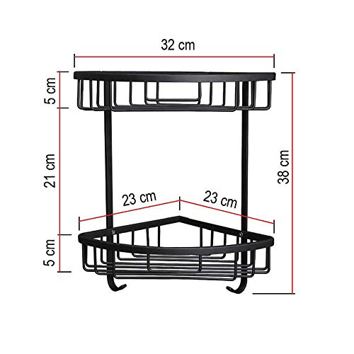 Plantex Stainless Steel Corner Shelf for Bathroom Wall/Bathroom Corner Rack with Hooks/Bathroom Organiser with Drill (2-Tier, Black)-3