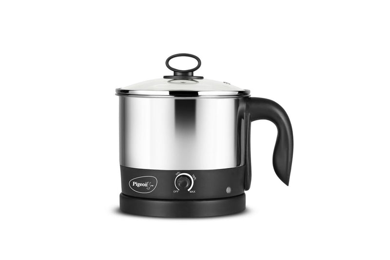 Pigeon By Stovekraft Swift Multi-Cook Kettle 1.5L, Egg Rack - Black | Double Layered | Food Grade Stainless Steel Inner Wall | Glass Lid | Auto Shut-Off, 600 Watts