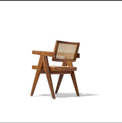 Sheesham Wood Cane Chair for Living Room | Mid-Century Accent Armchair with Handwoven Rattan Back & Seat | Wood