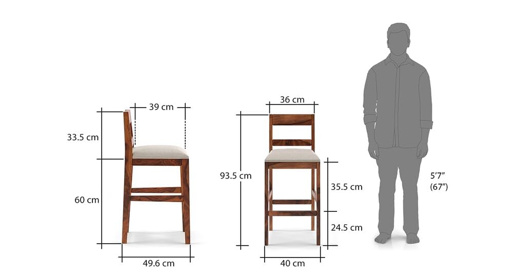 Solid Sheesham Wood Bar Chair for Island Kitchen - Rosewood Natural Brown Finish with Elegant Design, Durable a