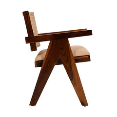 Sheesham Wood Arm Chair with Cane Backrest and Cushioned Seat for Living Room, Bedroom & Office – Natural Finis