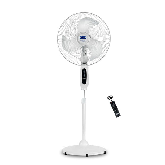 KUHL Inspira P2 High Speed BLDC Pedestal Fan With Remote | 450mm | 1400 RPM | 145 CMM High Air Delivery | 6 Speeds | Height,Tilt Adjustment | Oscillation,Timer | Low Noise | 2+5 Years warranty | White