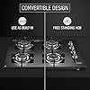 Prestige Efficia Convertible 4 Burner Glasstop Hob|One-Touch Advance Auto-Ignition|Cast-Iron Pan Support|Toughened Glass|SABAF Burners|Ultra-Slim Body|5 Years Warranty on Glass|Black