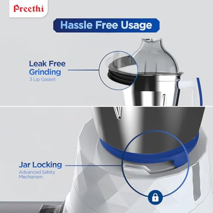 Preethi Blue Leaf Platinum MG 139 mixer grinder, 750 watt, 4 jars includes Super Extractor juicer