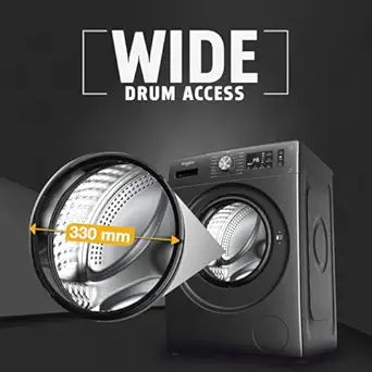 Whirlpool 7 Kg 5 Star Inverter Front Load Washing Machine with In-Built Heater (SUPREME CARE 7012 -E, Midnight Grey, 100+ Tough Stains, Steam Technology, 2025 Model)