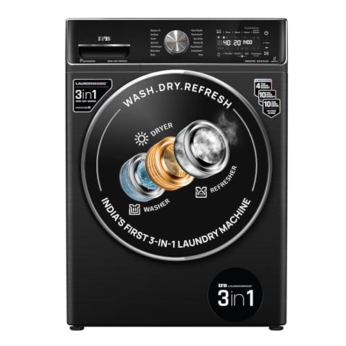 IFB 8.5 Kg / 6.5 Kg / 2.5 Kg 5 Star, Front Load 3-In-1, AI Powered, Fully Automatic Washer Dryer Refresh (2023 Model, Laundrimagic, Executive ZXB, 9 Swirl Wash, Eco Inverter Technology, Black)