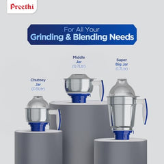 Preethi Blue Leaf Platinum MG 139 mixer grinder, 750 watt, 4 jars includes Super Extractor juicer