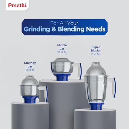 Preethi Blue Leaf Platinum MG 139 mixer grinder, 750 watt, 4 jars includes Super Extractor juicer
