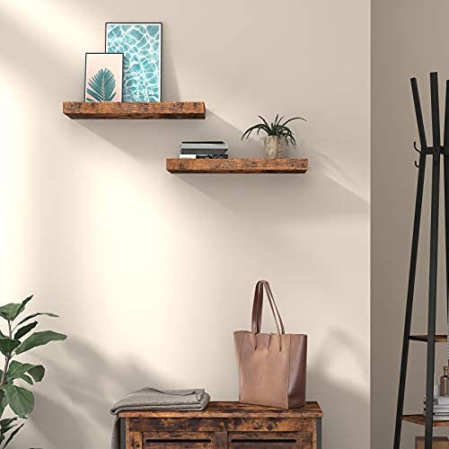 Floating Shelves Wall Mounted 17-Inch - Thick Handmade Set of Dark Brown Wooden Shelf, Natural Rustic Farmhouse