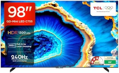 TCL 248 cm (98 inches) 4K Ultra HD Smart QD-Mini LED Google TV 98C755 (Black)