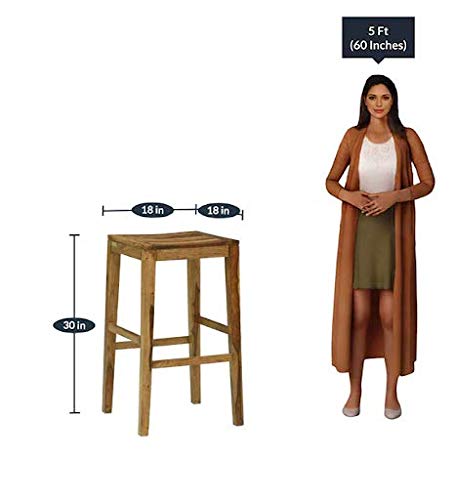 Wooden Bar Chairs for Home | Long High Chair for Kitchen | Sheesham Wood, Set of 1, Dark Honey