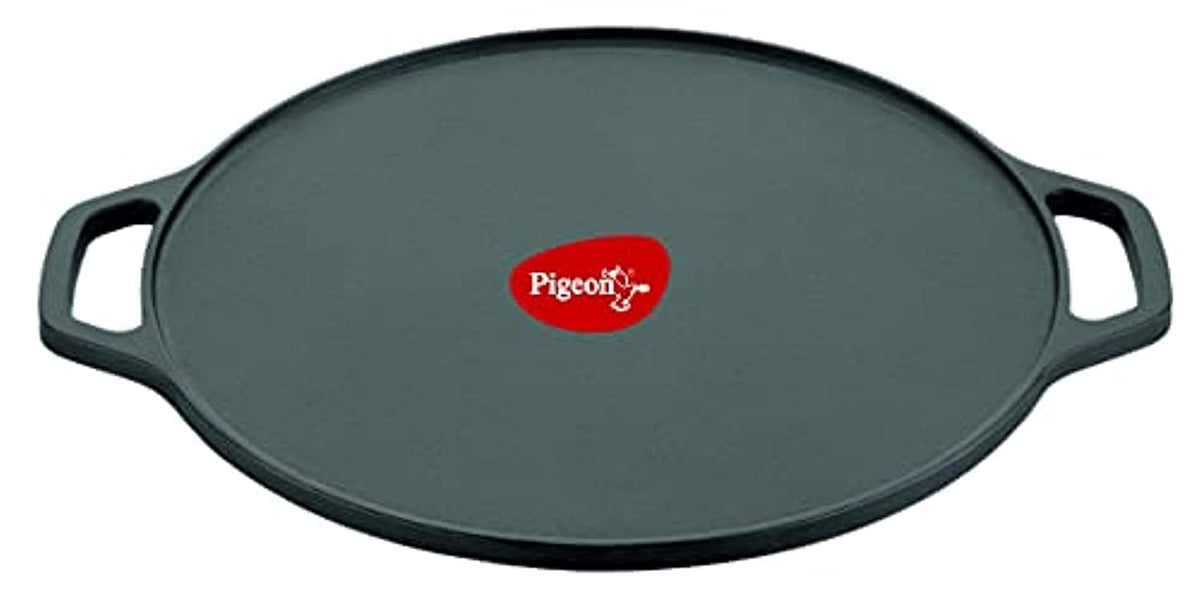 Pigeon Long Lasting Cast Iron Flat Tawa, Naturally Non-Stick, Even Heat Distribution and Retains Heat for Long That Comp