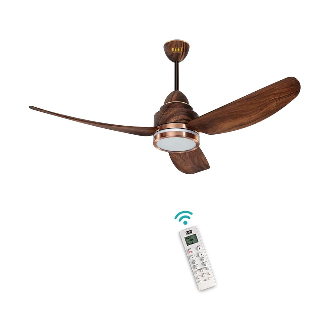 KUHL Luxus C5 1320mm Stylish 65% Power Saving BLDC Ceiling Fan with Remote|Night & Down Light|29W|BEE 5 Rated & ISI Marked|Low Noise|IoT –Operate via Mobile & Alexa|Reverse Mode|FreeInstallation|Brown