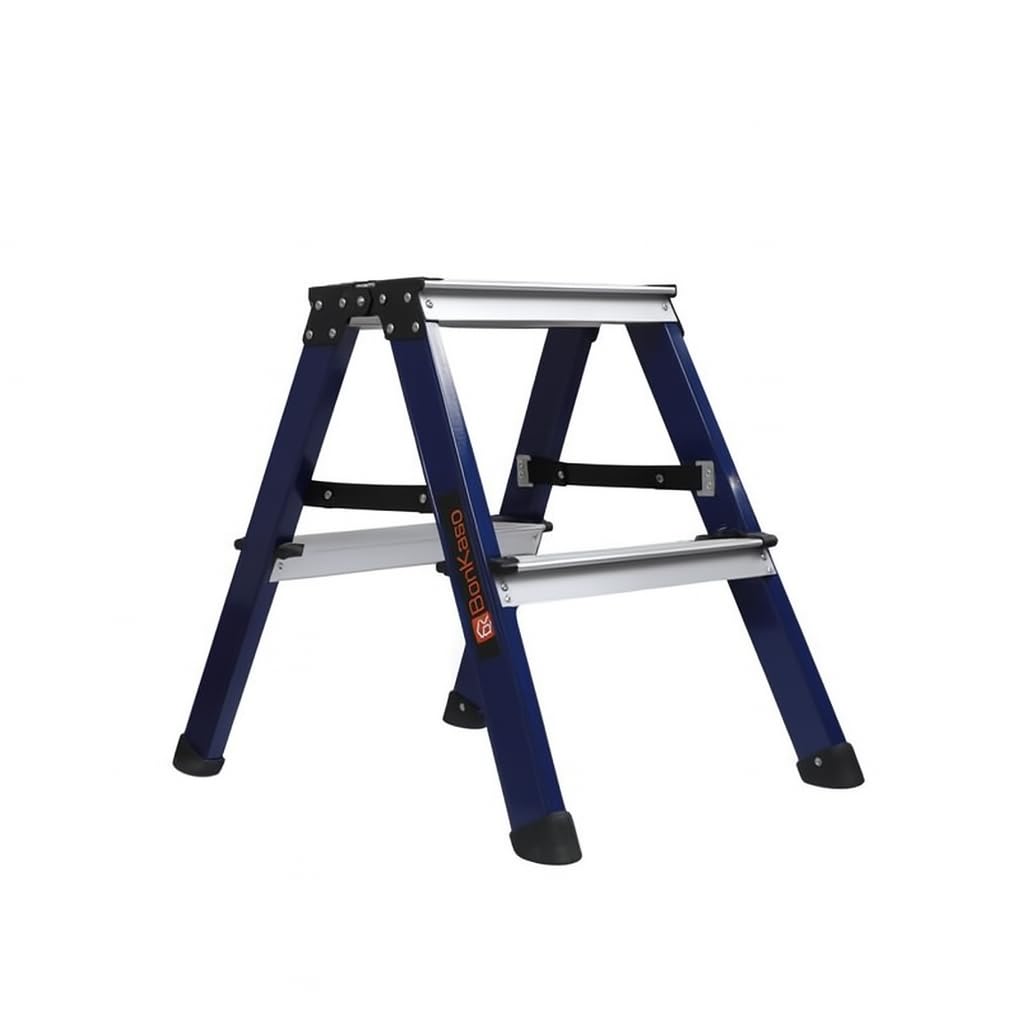 BonKaso 3 Step Aluminium Ladder | Folding Step Stool for Home, Kitchen, Office & Library | Lightweight Anti-Slip Wide Pedal 120 Load Capacity Step Stool (88h x 46w CMs) Blue