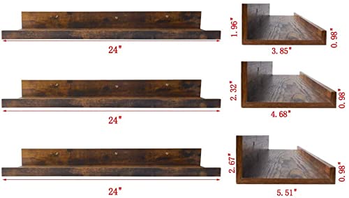 24 Inch Floating Shelves Wall Mounted Set of 3, Rustic Large Wall Shelves Picture Ledge Shelf for Bedroom | Liv