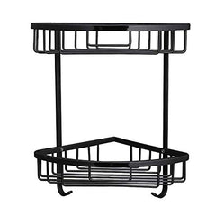 Plantex Stainless Steel Corner Shelf for Bathroom Wall/Bathroom Corner Rack with Hooks/Bathroom Organiser with Drill (2-Tier, Black)-2