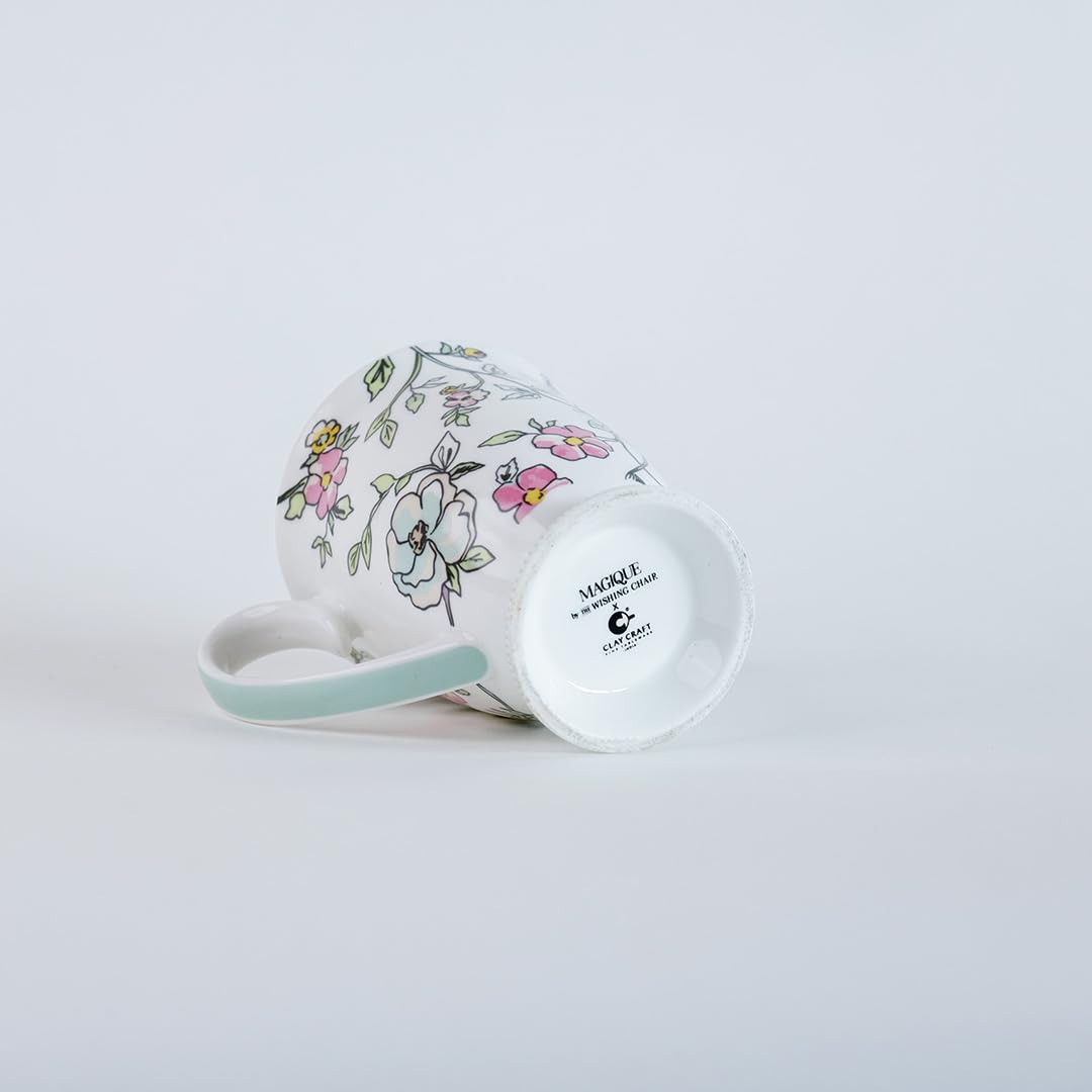 Magique by The Wishing Chair x ClayCraft : Vines Happy Days Ceramic Coffee Mug 300ml | Fine China Floral Milk Tea Cup | Microwave & Dishwasher Safe | Elegant Mug for Home Office Gifting