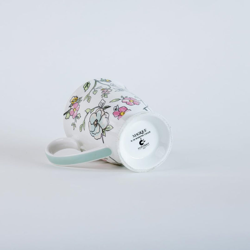 Magique by The Wishing Chair x ClayCraft : Vines Happy Days Ceramic Coffee Mug 300ml | Fine China Floral Milk Tea Cup | Microwave & Dishwasher Safe | Elegant Mug for Home Office Gifting