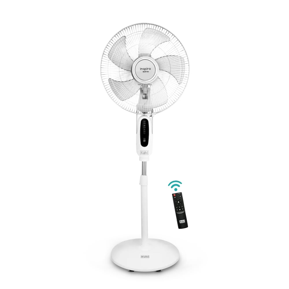 KUHL Inspira P2 High Speed BLDC Pedestal Fan With Remote | 450mm | 1400 RPM | 145 CMM High Air Delivery | 6 Speeds | Height,Tilt Adjustment | Oscillation,Timer | Low Noise | 2+5 Years warranty | White