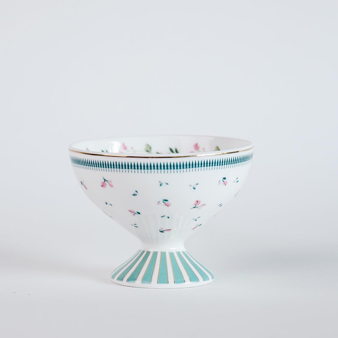 Magique by The Wishing Chair x ClayCraft : Portrait of a Rose Dessert Cups Set of 4 | 160 ml Ceramic Ice Cream Bowls | Elegant Floral Cups for Ice Cream, Sorbet & Gelato | Dishwasher Safe