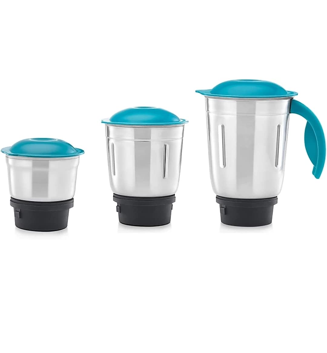 USHA Speed Master 500W with 3 Jars, 100% Copper Motor, 4-fin techno blades for finer grinding, SS Jars with flow breakers, 20000+ RPM, 5 Years Warranty on Motor (Blue and White)