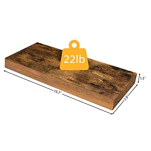 Floating Shelves Wall Mounted 17-Inch - Thick Handmade Set of Dark Brown Wooden Shelf, Natural Rustic Farmhouse