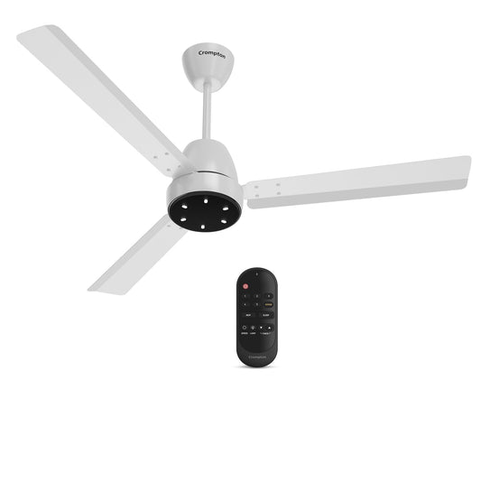 Crompton Energion Niteo 1200 mm BLDC Ceiling Fan | Warm Ambient LED Indicators | Remote Control | BEE 5 Star Energy Rating | Superior Air Delivery | 4 Year Manufacturer Warranty | Silver White