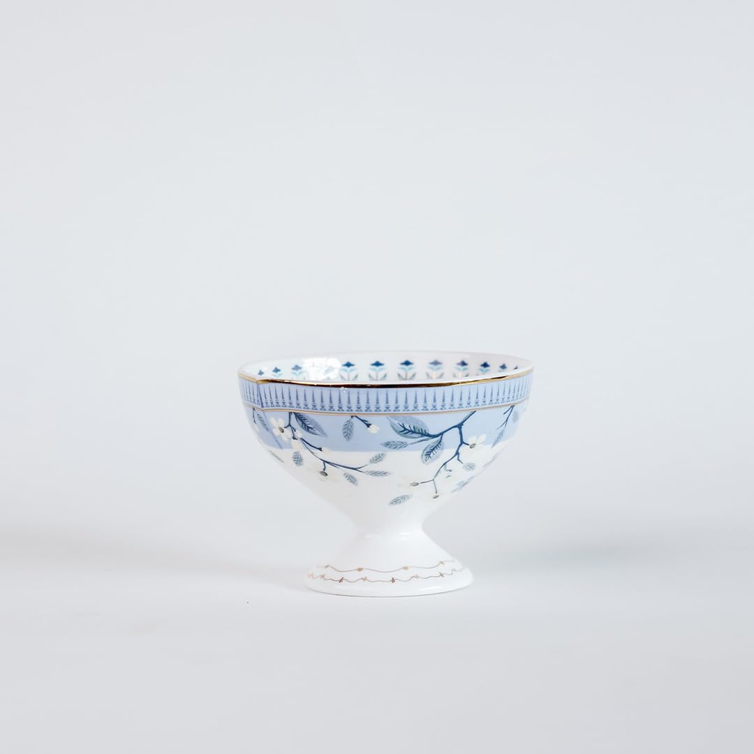 Magique by The Wishing Chair x ClayCraft : River of Flowers Dessert Cups Set of 4 | 160 ml Ceramic Ice Cream Bowls | Elegant Floral Cups for Ice Cream, Sorbet & Gelato | Dishwasher Safe