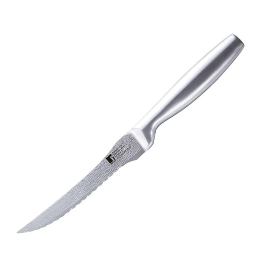 BERGNER Argent Stainless Steel 12.5 cm (5") Tomato Knife for Kitchen or Restaurant, Knife for Multipurpose Use, Hollow Handle with Superior Strength for Grip, Damascus Design