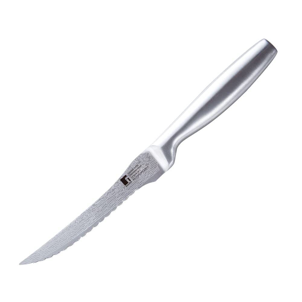 BERGNER Argent Stainless Steel 12.5 cm (5") Tomato Knife for Kitchen or Restaurant, Knife for Multipurpose Use, Hollow Handle with Superior Strength for Grip, Damascus Design