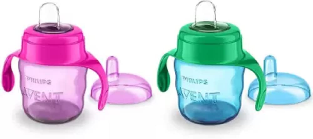 Philips Avent Toddler Spout Cup, 200 Ml, Pack of 2 (1 Blue 1 Pink) Twin Handle, Plastic Material