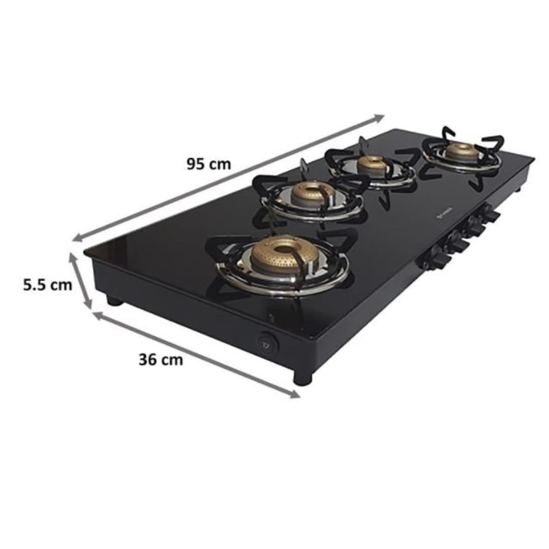 Faber Auto Ignition 4 Burner Glass Gas Stove (Cooktop Jumbo XL AI 4BB) - Black