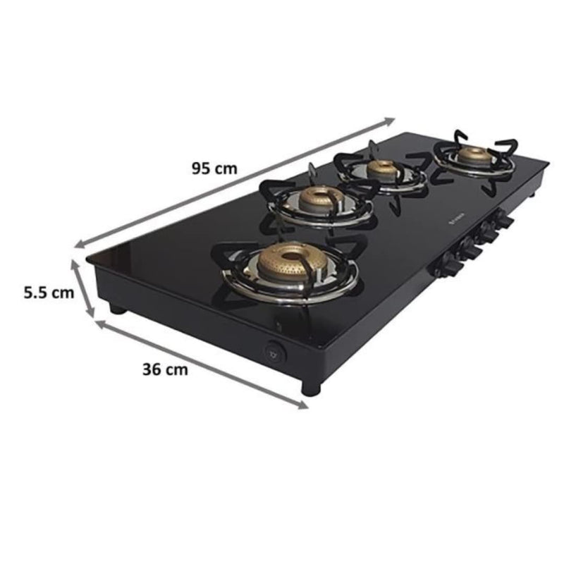 Faber Auto Ignition 4 Burner Glass Gas Stove (Cooktop Jumbo XL AI 4BB) - Black