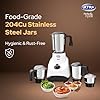 Ultra Apta Mixer Grinder - Fortune White & Black | India’s First Double ball-bearing Motor 550W High Torque with 2 Years Warranty | 204Cu Food-Grade 4 SS Jar, 3 Speed Regular + Pulse