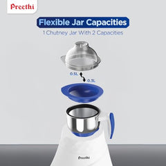 Preethi Blue Leaf Platinum MG 139 mixer grinder, 750 watt, 4 jars includes Super Extractor juicer