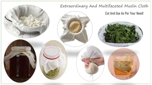 Glus Pure Cotton Muslin Cloth, Natural, Pre-Washed, for Idli Steaming,Cheese Making, Hung Curd,Tea Stainer Cloth Length:2Metre,Width:1Metre (2m X 1m)