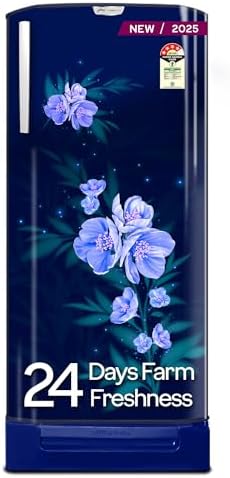 Godrej 180 L 4 Star | Turbo Cooling Technology | 24 Days Farm Freshness | Base Drawer | Toughened Glass Shelves | Direct Cool Single Door Refrigerator (RD EDGENEO 207D TDF MP BL, Maple Blue)