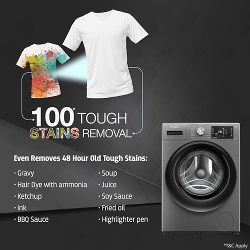Whirlpool 8 Kg Ozone Technology Inverter Fully Automatic Front Load Washing Machine with In-Built Heater (XO8014BYM52E, Midnight Grey, 100+ Tough Stains, 1400 RPM)