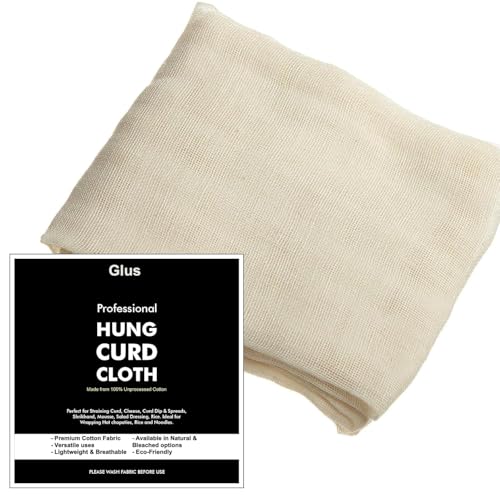 Glus Pure Cotton Muslin Cloth, Natural, Pre-Washed, for Idli Steaming,Cheese Making, Hung Curd,Tea Stainer Cloth Length:2Metre,Width:1Metre (2m X 1m)
