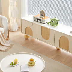 78.7'' W Beige Storage Tv Stand Solid Wood Cabinet For Living Room Five Legs
