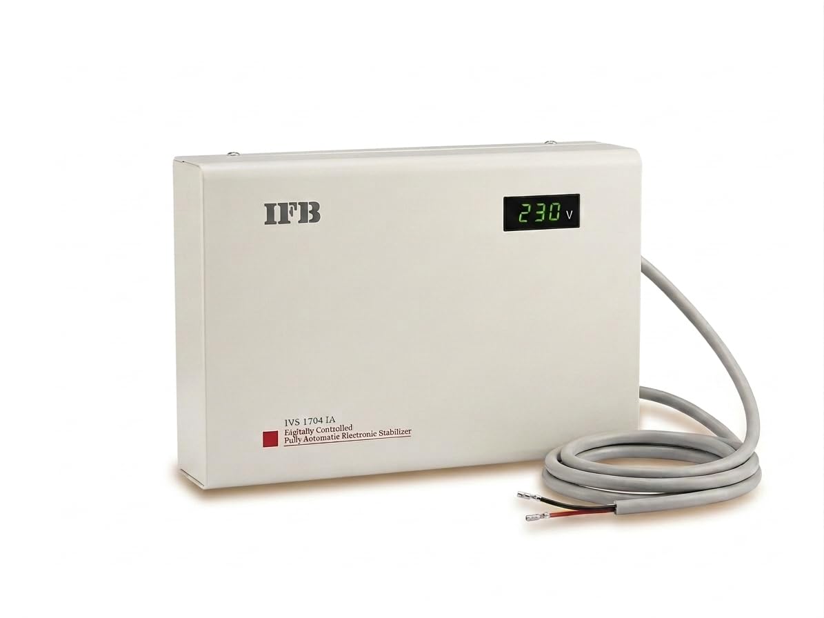IFB IVS 1704 IA Slim Electronic Voltage Stabilizer for 1.5 Ton AC, 130V-300V, 12 Amps, White, Metal, Wall Mount Digital 