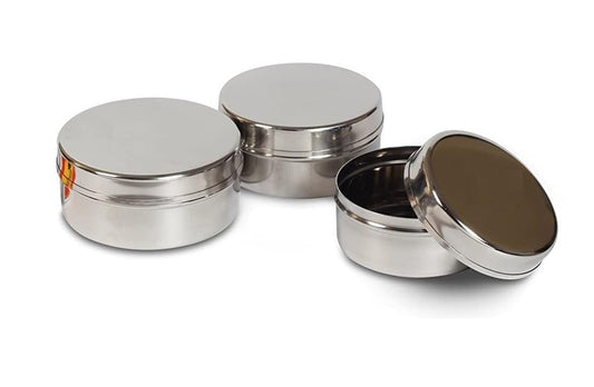 Dynore Stainless Steel Multisize Small Dabbi Set for Kitchen - Set of 3 Pieces (Silver)