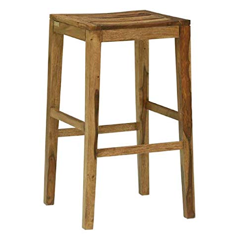 Wooden Bar Chairs for Home | Long High Chair for Kitchen | Sheesham Wood, Set of 1, Dark Honey
