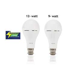 Philips Base B22 Inverter Bulb 9 and12 Watt Combo Rechargeable Emergency LED Bulb (Cool Daylight) - White (Pack of 2)
